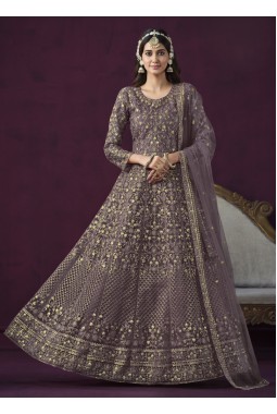 Purple Net Embroidered Wedding Salwar Kameez