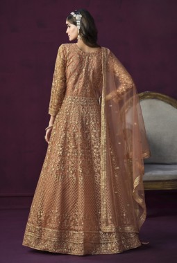 Orange Net Sequins Embroidered Wedding Salwar Kameez