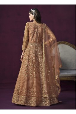 Orange Net Sequins Embroidered Wedding Salwar Kameez