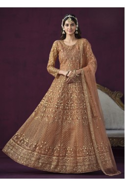 Orange Net Sequins Embroidered Wedding Salwar Kameez