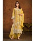 Yellow Soft Organza Sequins Embroidered Designer Salwar Kameez