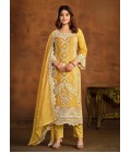 Yellow Soft Organza Sequins Embroidered Designer Salwar Kameez