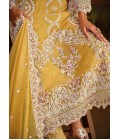 Yellow Soft Organza Sequins Embroidered Designer Salwar Kameez