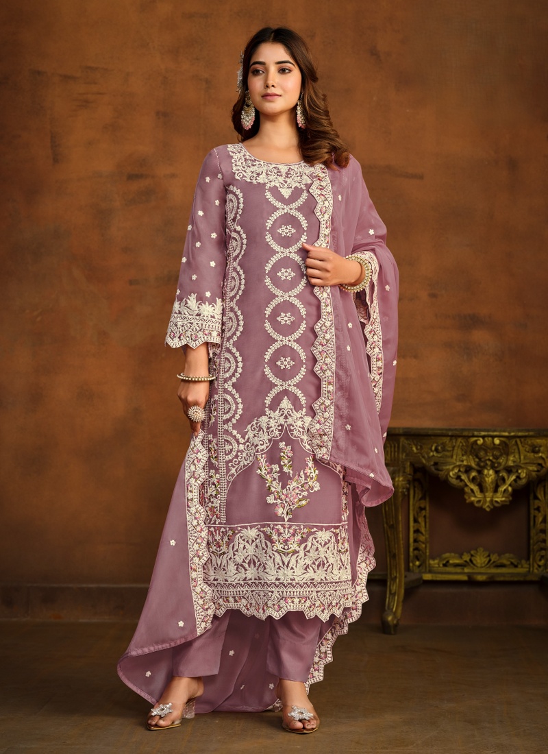 Lavender Organza Sequins Embroidered Designer Salwar Kameez