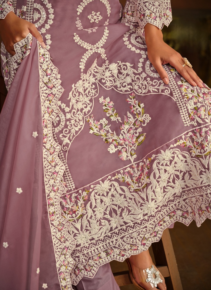 Lavender Organza Sequins Embroidered Designer Salwar Kameez