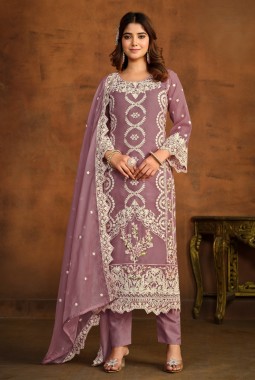 Lavender Organza Sequins Embroidered Designer Salwar Kameez