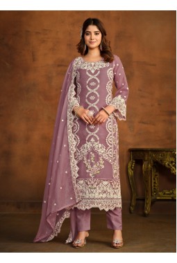 Lavender Organza Sequins Embroidered Designer Salwar Kameez