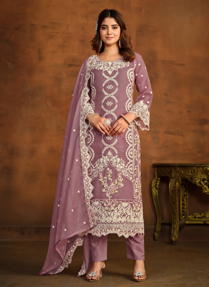 Lavender Organza Sequins Embroidered Designer Salwar Kameez