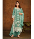 Blue Soft Organza Embroidered Designer Salwar Kameez