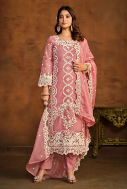 Peach Organza Sequins Designer Salwar Kameez