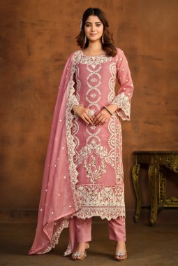 Peach Organza Sequins Designer Salwar Kameez