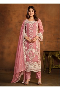 Peach Organza Sequins Designer Salwar Kameez