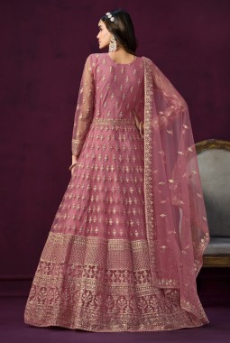Pink Net Embroidered Wedding Salwar Kameez