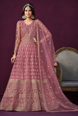 Pink Net Embroidered Wedding Salwar Kameez