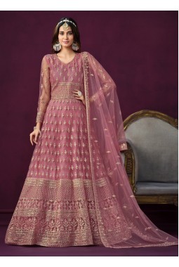 Pink Net Embroidered Wedding Salwar Kameez
