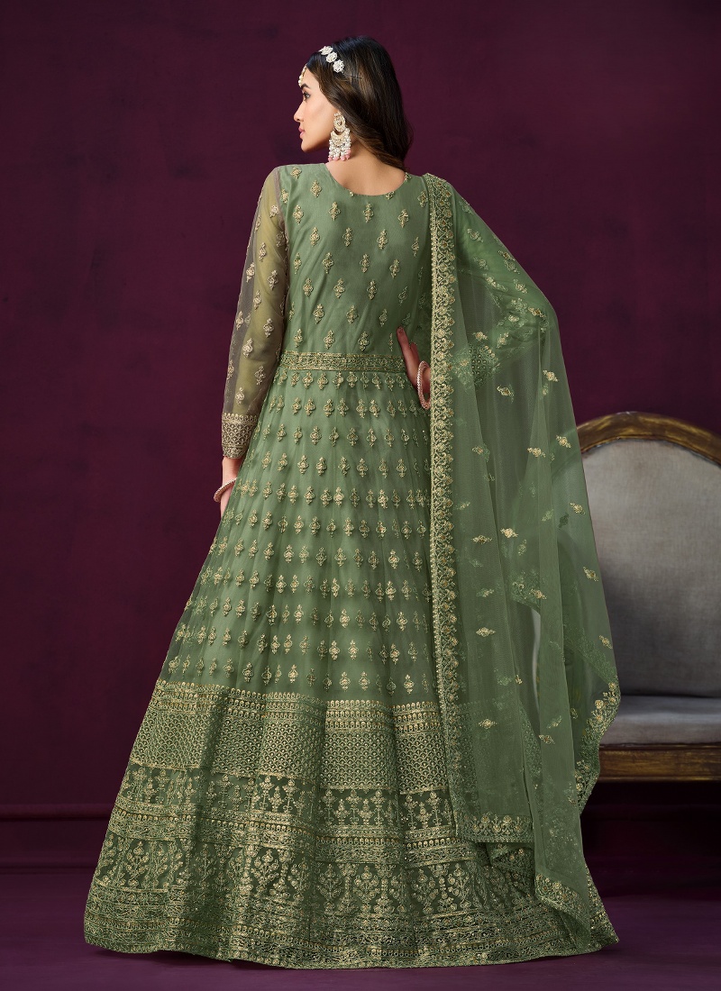 Green Net Sequins Embroidered Wedding Salwar Kameez