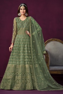 Green Net Sequins Embroidered Wedding Salwar Kameez