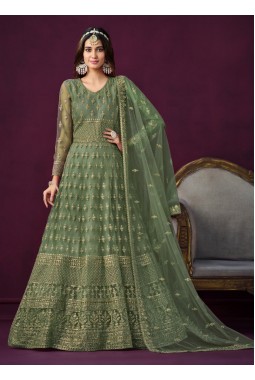 Green Net Sequins Embroidered Wedding Salwar Kameez
