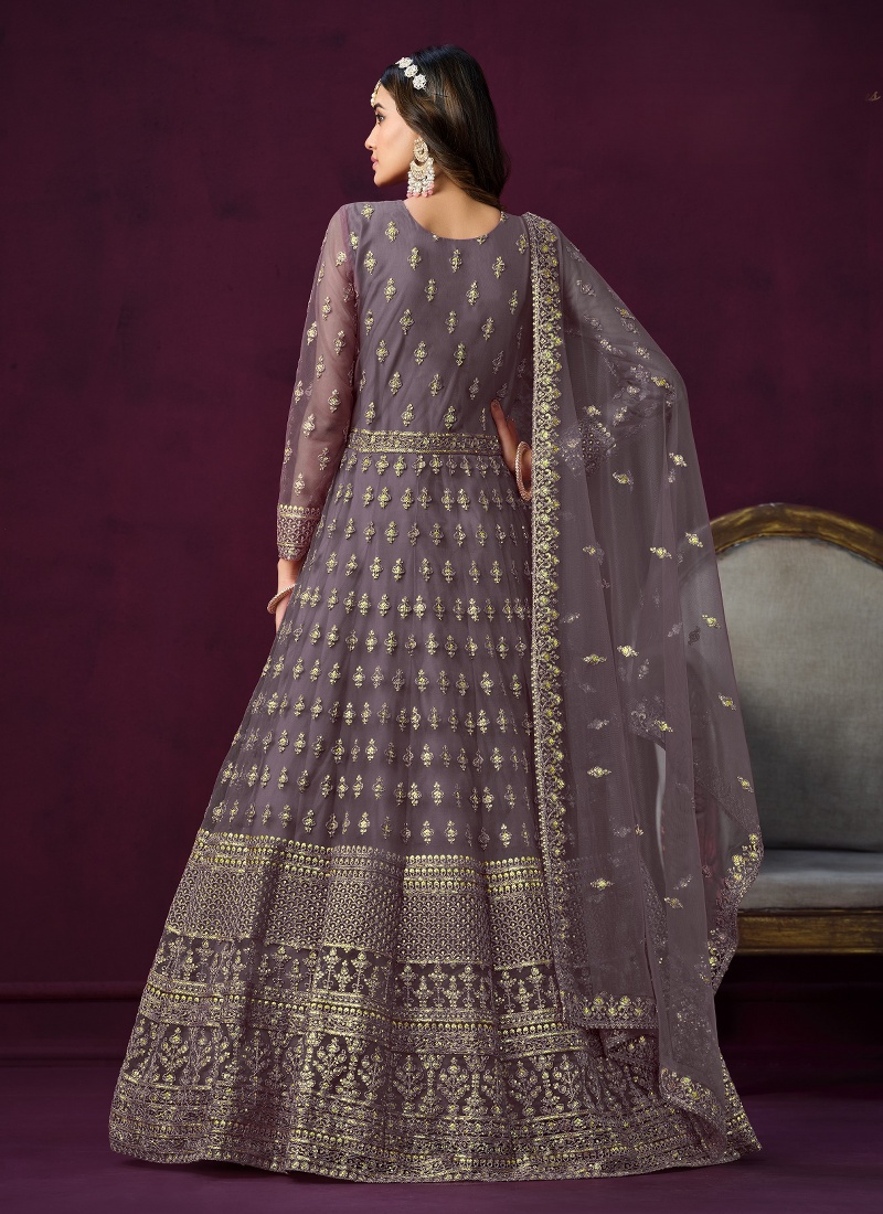 Lavender Net Sequins Wedding Salwar Kameez