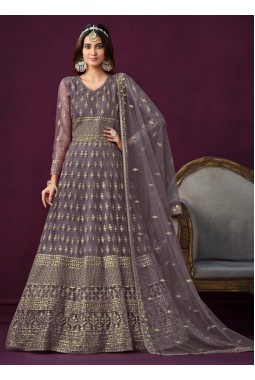Lavender Net Sequins Wedding Salwar Kameez