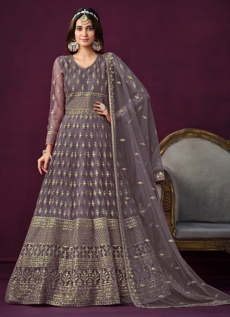 Lavender Net Sequins Wedding Salwar Kameez