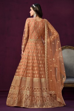Peach Net Embroidered Wedding Salwar Kameez