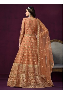 Peach Net Embroidered Wedding Salwar Kameez