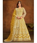 Yellow Net Embroidered Designer Salwar Kameez