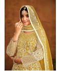 Yellow Net Embroidered Designer Salwar Kameez