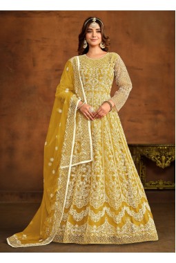 Yellow Net Embroidered Designer Salwar Kameez