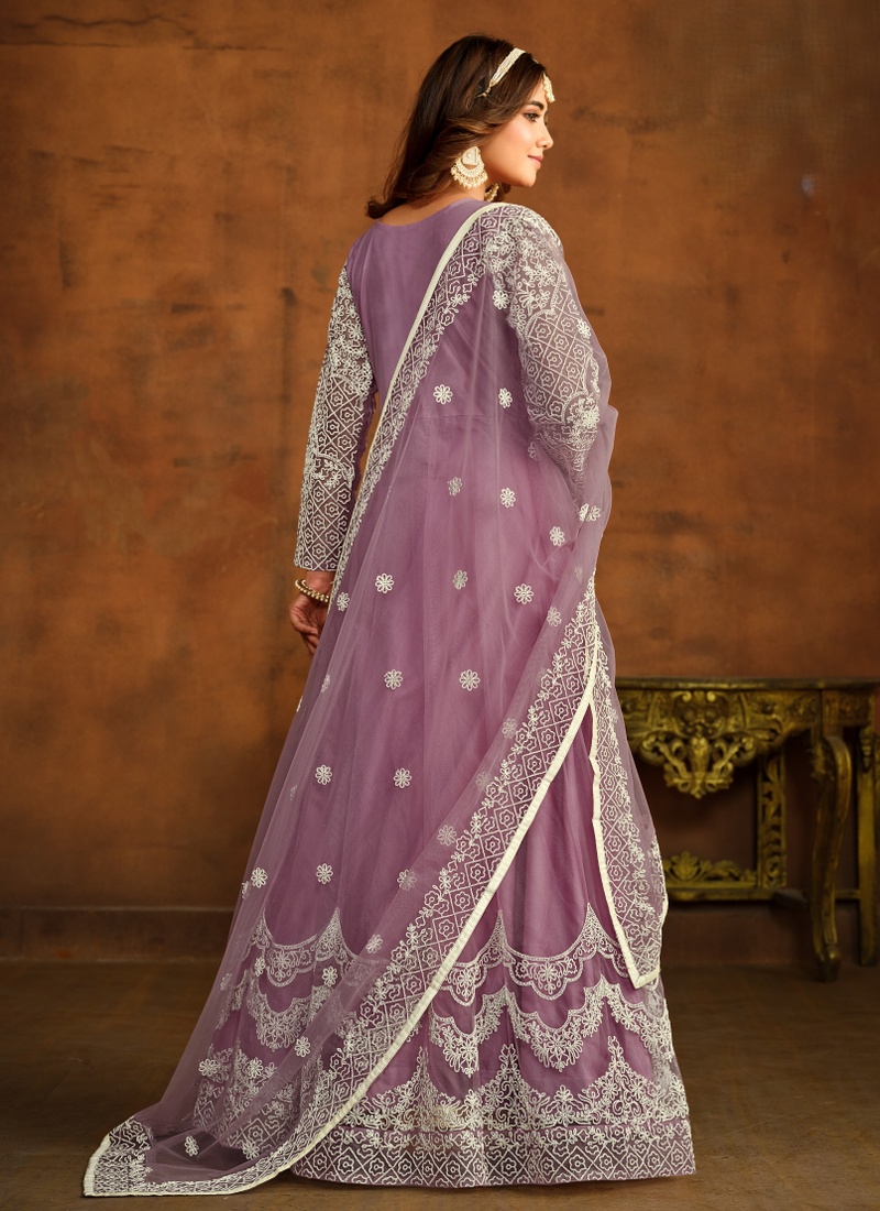 Lavender Net Thread Embroidered Designer Salwar Kameez