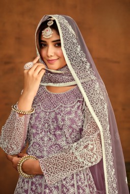 Lavender Net Thread Embroidered Designer Salwar Kameez