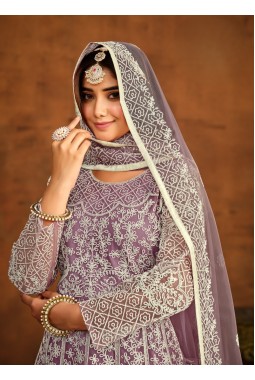 Lavender Net Thread Embroidered Designer Salwar Kameez
