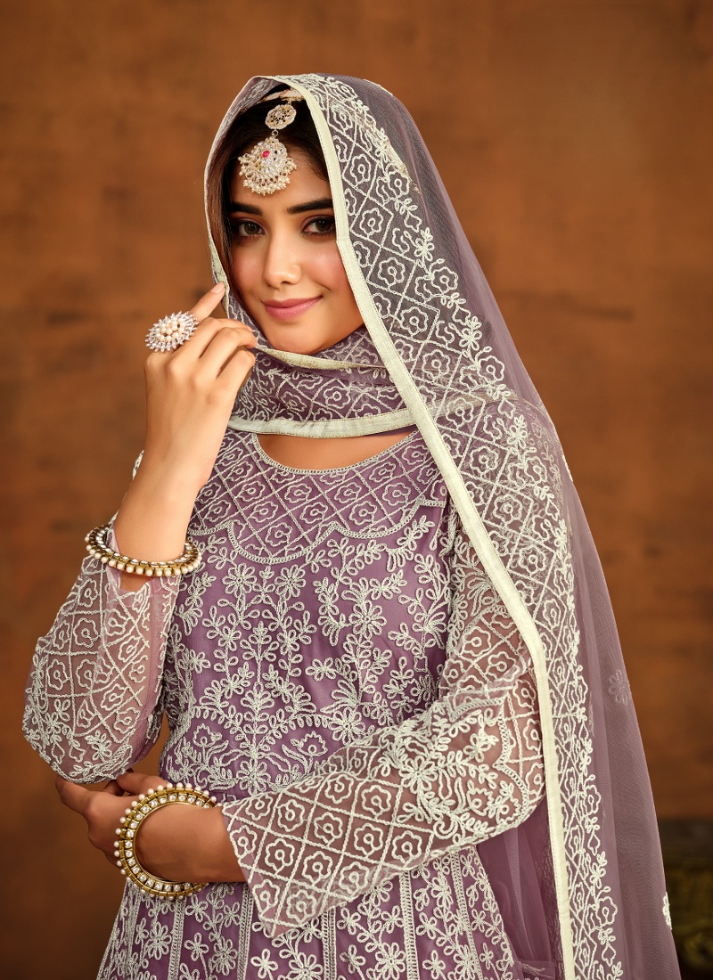 Lavender Net Thread Embroidered Designer Salwar Kameez