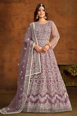 Lavender Net Thread Embroidered Designer Salwar Kameez