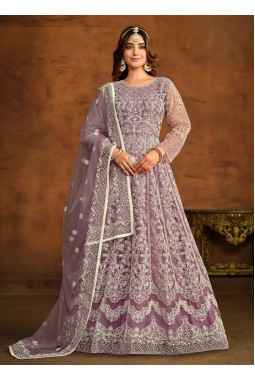 Lavender Net Thread Embroidered Designer Salwar Kameez