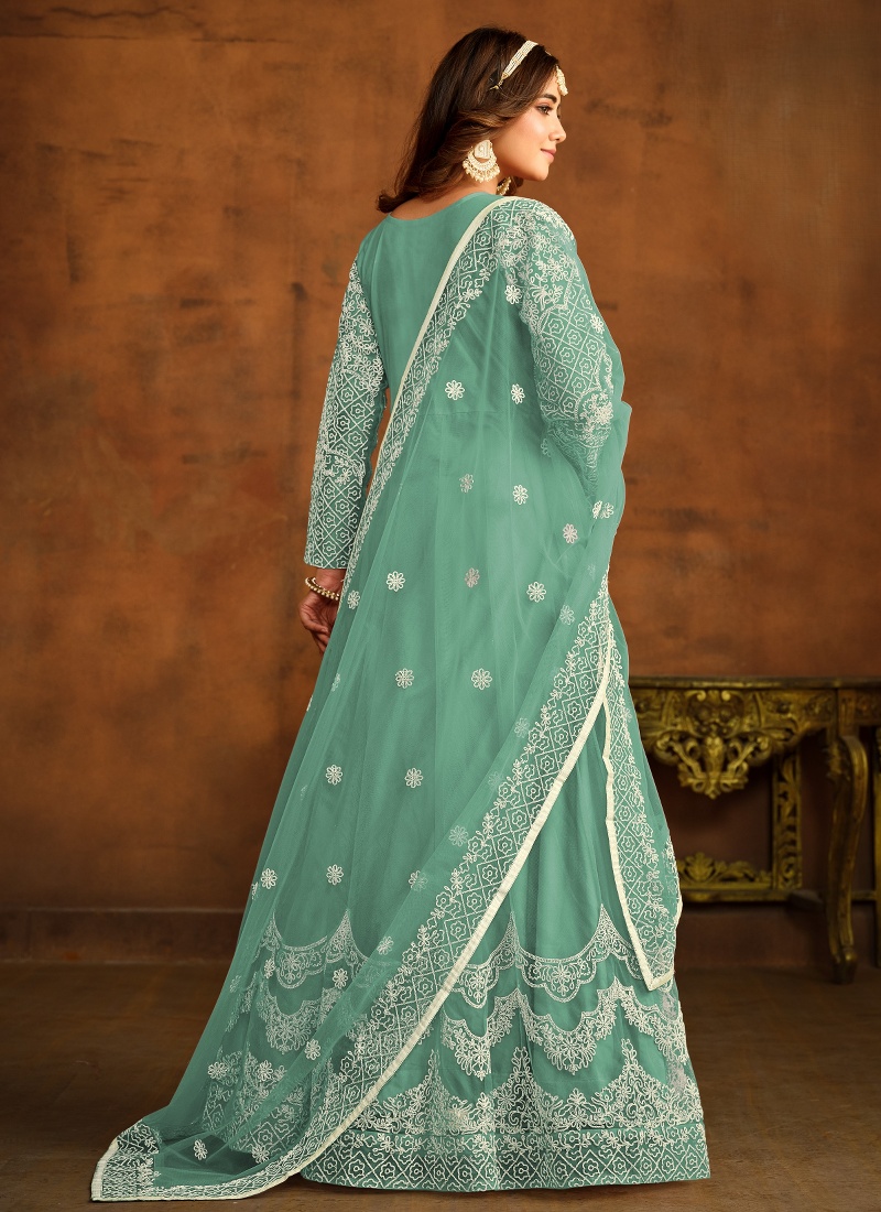 Sea Green Net Embroidered Designer Salwar Kameez