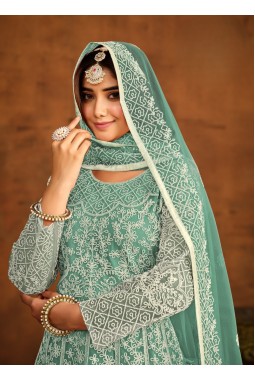 Sea Green Net Embroidered Designer Salwar Kameez