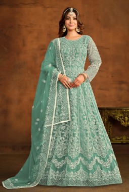 Sea Green Net Embroidered Designer Salwar Kameez