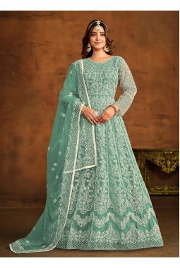 Sea Green Net Embroidered Designer Salwar Kameez