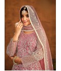 Peach Net Thread Embroidered Designer Salwar Kameez