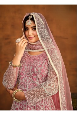 Peach Net Thread Embroidered Designer Salwar Kameez