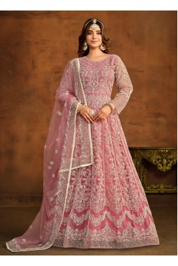 Peach Net Thread Embroidered Designer Salwar Kameez