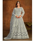 Grey Net Embroidered Designer Salwar Kameez