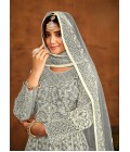 Grey Net Embroidered Designer Salwar Kameez