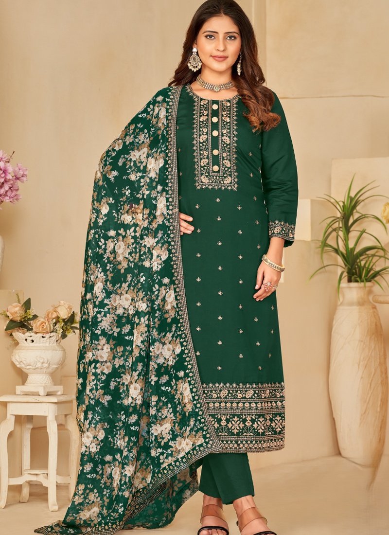 Green Roman Silk Sequins Wedding Salwar Kameez