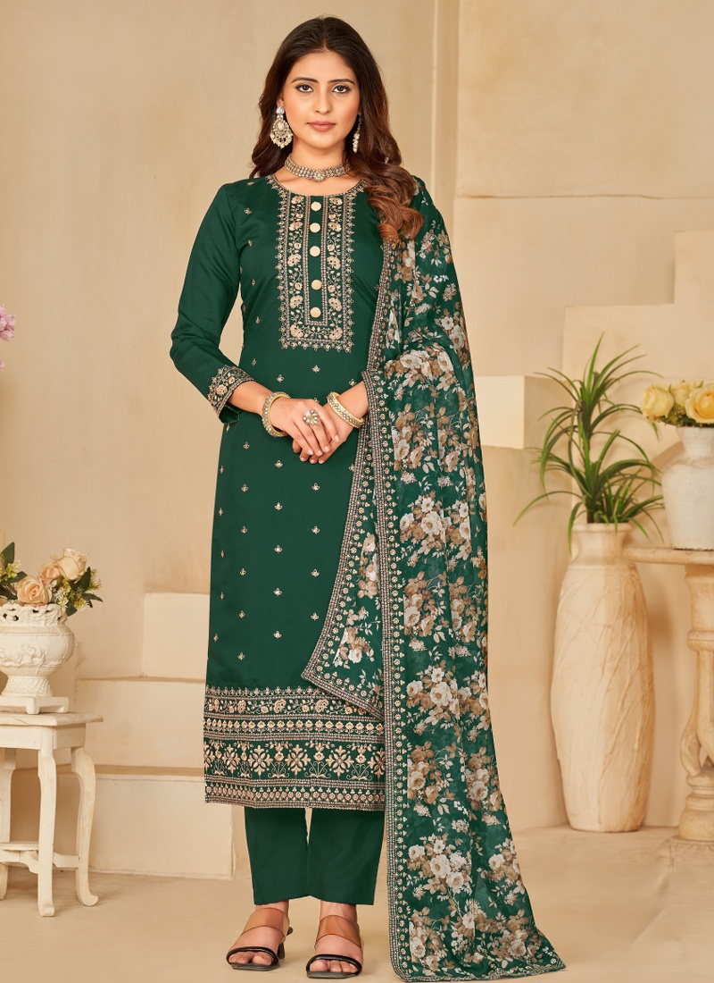 Green Roman Silk Sequins Wedding Salwar Kameez