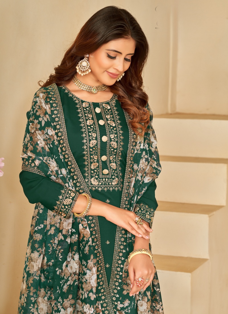 Green Roman Silk Sequins Wedding Salwar Kameez