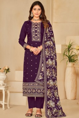 Magenta Roman Silk Sequins Embroidered Wedding Salwar Kameez