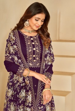 Magenta Roman Silk Sequins Embroidered Wedding Salwar Kameez